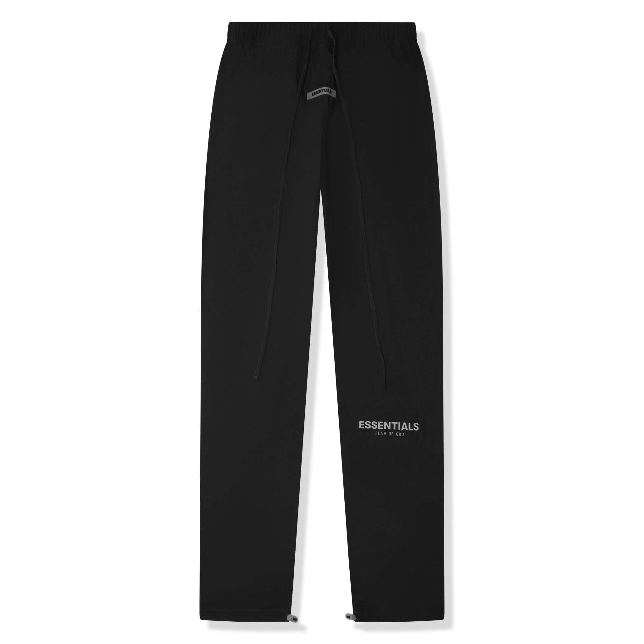 Front view of Fear Of God Essentials Black Nylon Track Pants